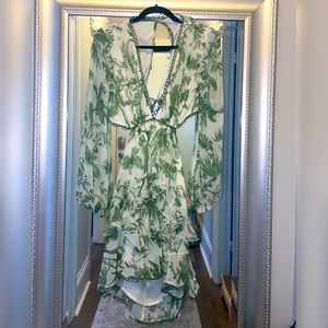 ASOS Green Tropical Print Mini Dress with Back Cutout and Ruffles NWT (#1016)